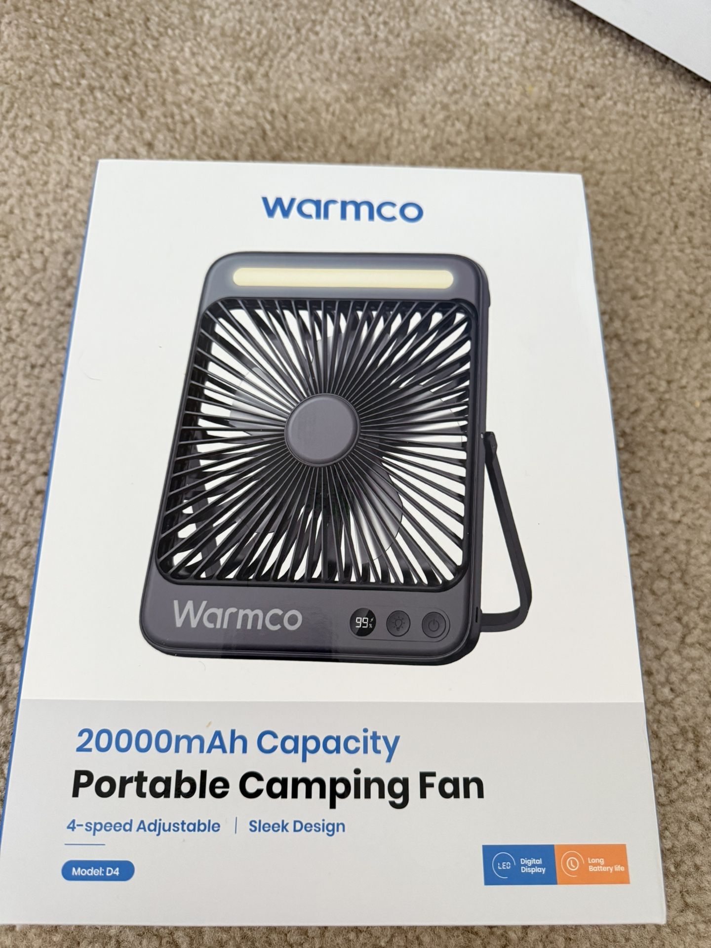 Portable Camping Desk Fan Travel Fan with LED Ligh