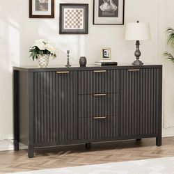 Sideboard Buffet Cabinet with Storage, Modern Credenza Cabinet with 3 Drawers for Kitchen, Entryway, Living Room, Black