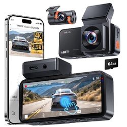 Dash Cam Front and Rear: 4K+2.5K Dash Camera for Cars with Touch Screen 3.39" - Dashcam with WiFi APP Control 64GB Parking Mode Night Vision Loop Reco