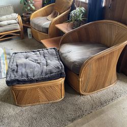 Split Reed Rattan Bamboo Chairs And Ottoman