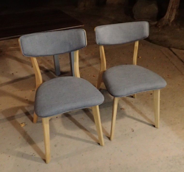 Set of 2 Mid Century Modern Style Gray Upholstered Chairs