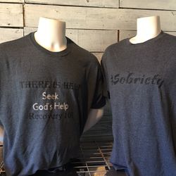 All sizes sweatshirts -t-shirts with encouragement words to help through the process of sobriety.