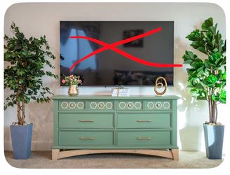 Green Dresser / TV Console + 2 Decorative Plants – Moving Sale