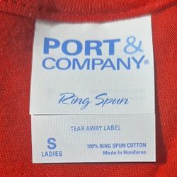 (BB - 9) PORT & COMPANY WOMEN'S LONG SLEEVE V-NECK RED T-SHIRT SIZE SMALL 