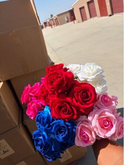 Artificial Roses Fake Flowers Red White Blue Pink velvet flowers great quality