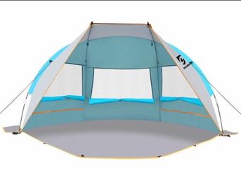 Beach Tent 2-3 Person Sun Shelter UPF 50+ with Extended Waterproof Pe Floor & 3 Mesh Roll Up Windows Fits, Portable Beach Shade Easy Setup for Outdoor