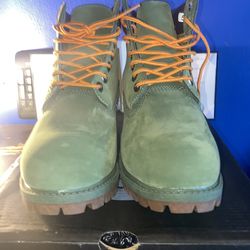 Timberland Boots Green Suede Nubuck Orange Laces Boys Girls