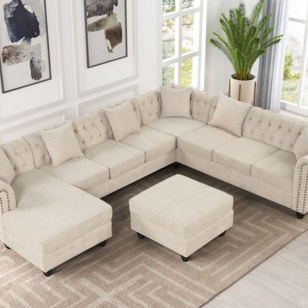 Sofa Set Linen Master four-piece sofa Living Room Collection Curve Sofa with Footrest