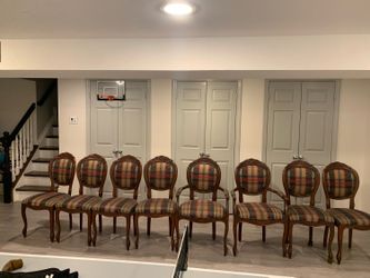 8 Plaid Upholstered Dining Chairs