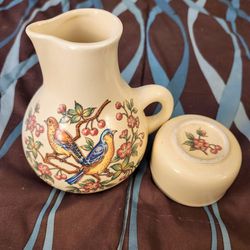Vintage Bedside Lord and Taylor Pitcher - Ewer With Birds and Flower Blossoms