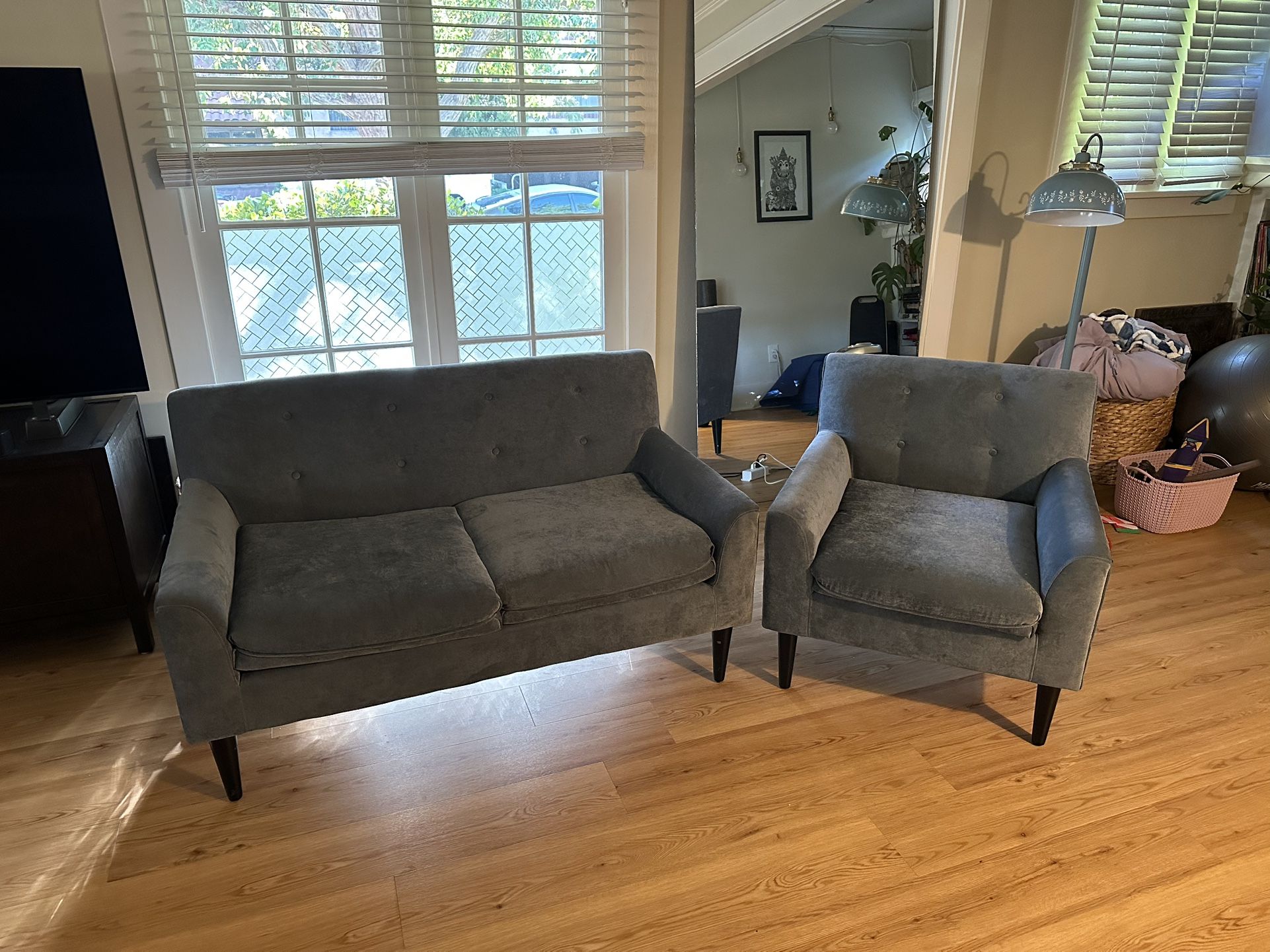 Blue Loveseat and Chair Set