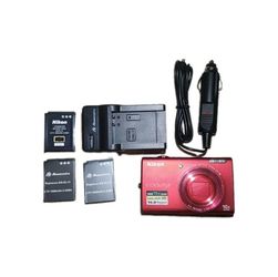 Nikon Coolpix S6200 Red Digital Camera Bundle