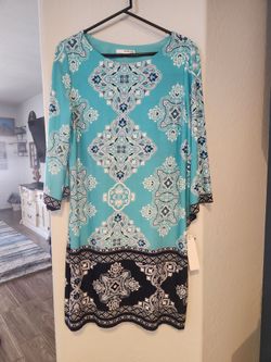 NWT Studio One New York Aqua Print Dress – Size Large