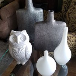 NEW Silver Firefly Home Collection Vase Set with Blown Glass & Owl 