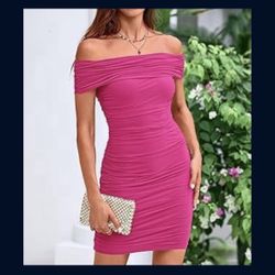 Women's Off Shoulder Ruched Bodycon Dress Sleeveless Party Club Cocktail Short Dresses