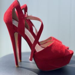 High Heel Open Toe Red Shoes - NEW