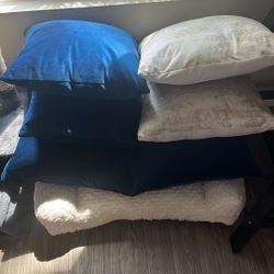 Blue Suede / Gold & White Couch Pillows