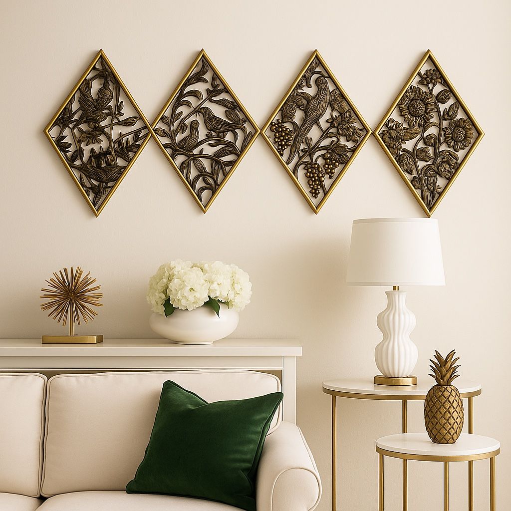 Burwood 1972 4 Ornate Resin Bronze Nature Diamond Wall Plaques