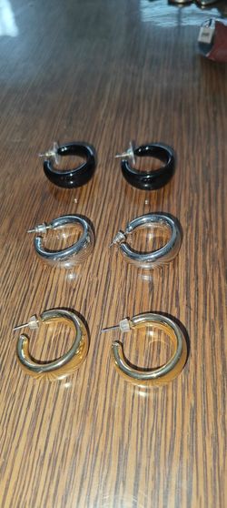 Silver-Toned Hoop and Gold-Toned Pyramid Stud Earring Set