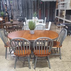 5-piece Farmhouse Solid Wood Dining Set with Leaf - Grey/Walnut