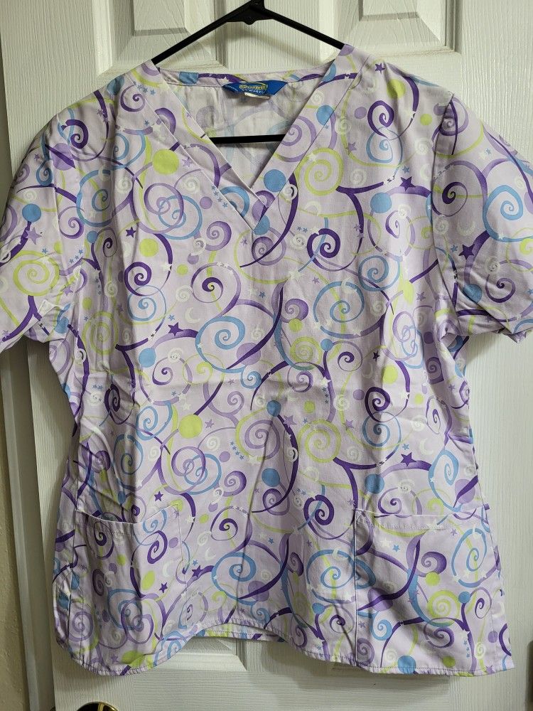 Like New Purple Swirls Scrub Top Size Med