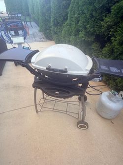 Weber Q Propane Gas Grill w/ Rolling Cart & Side Tables