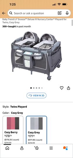 Baby Trend Lil’ Snooze™ Deluxe III Nursery Center® Playard for Twins, Cozy Grey