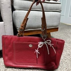 Coach Vintage Red Leather Shoulder Tote