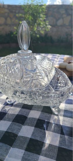 Cut Crystal Glass Covered Candy Dish