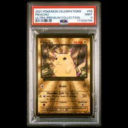 Pikachu 2021 Gold Metal Ultra Premium Collection Pokemon Card 58/102 Celebrations 25th Anniversary Base Set PSA 9 MINT