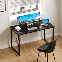 48 Inches Computer Desk for Small Spaces, Study Table for Home Office, Writing Desk with Headphone Hooks, Black