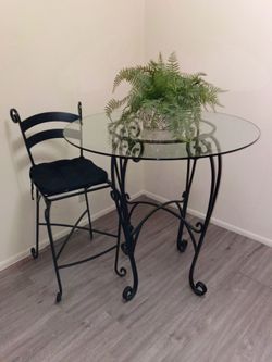 Iron glass table and chair