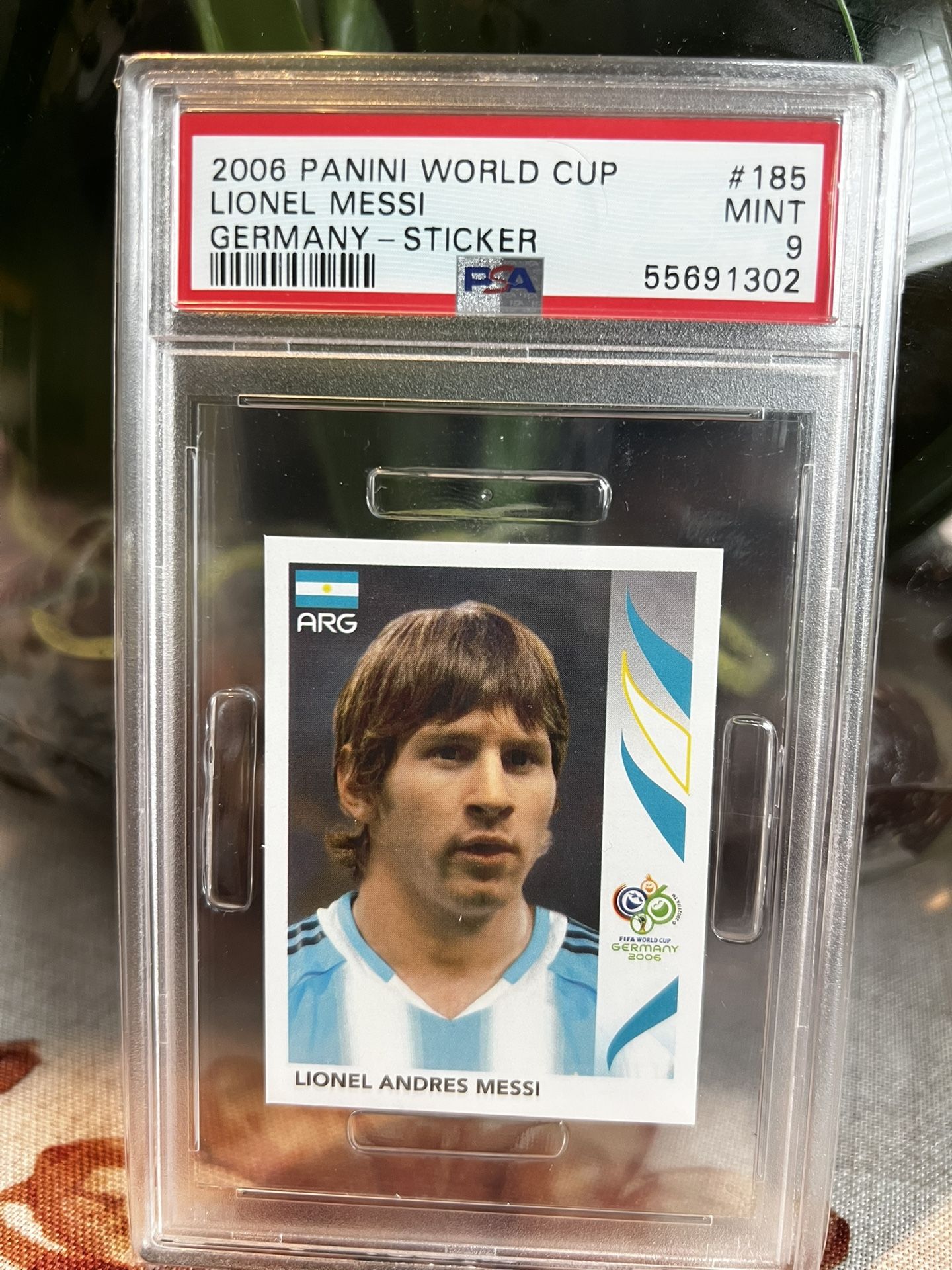 2006 Panini World Cup Germany Soccer Sticker Card #185 Lionel Messi Rookie PSA 9