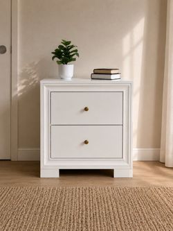 White 2-Drawer Nightstand with Gold Knobs