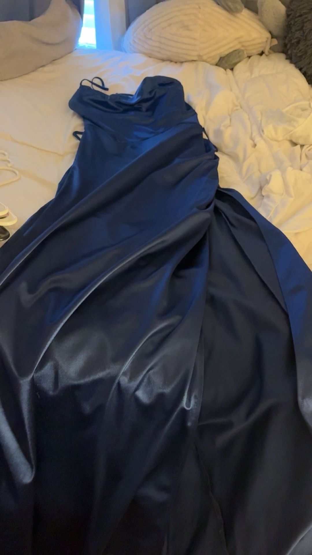 Long silky navy blue Hoco/Prom/Formal dress