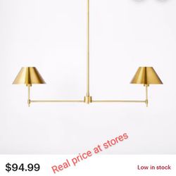 Brand New Threshold & Studio Mc Gee Metal Two Arm Shaded  Chandelier  Ceiling Brass Thumbnail