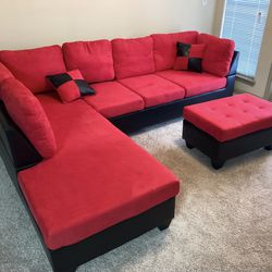 Red Microfiber Sectional Sofa Couch 