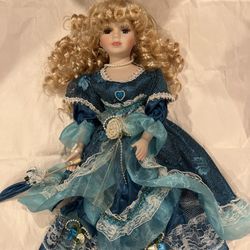 Porcelain Victorian Girl Doll No Hat and With Umbrella 16" Vintage J Misa