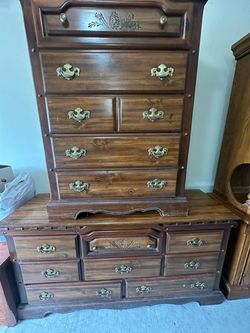 Wood Dresser and Chest of Drawers Set