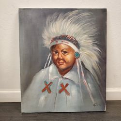 Painted Native American Boy Painting 20"x24"