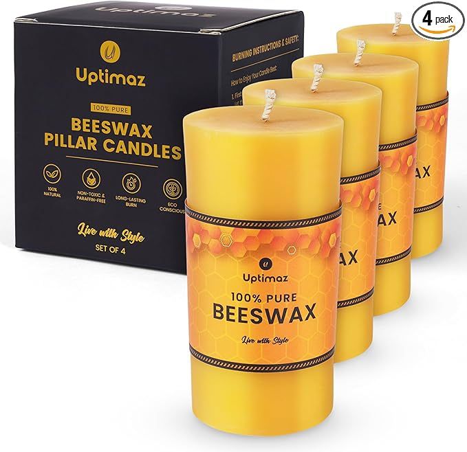 Beeswax Pillar Candles Set of 4, 2x4 Inch, 100% Beeswax Candle