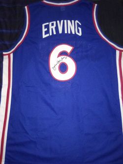 Philadelphia 76ers Julius Erving, Dr J hand sighed jersey authenticated by Becket with papers