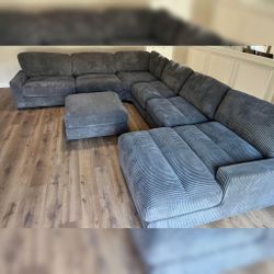 New 127x164x66 Dark Gray Corduroy 7pc Sectional with Ottoman
