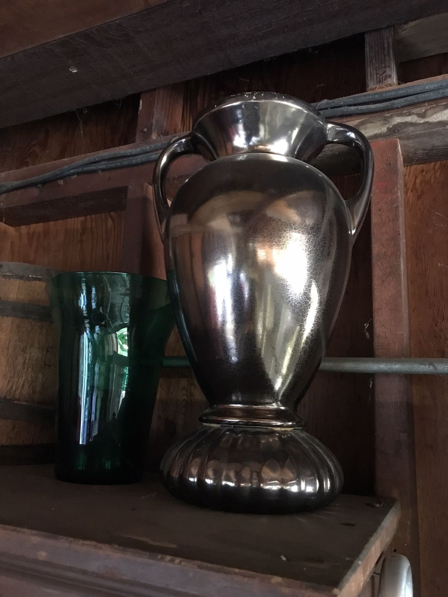 Large Metallic Silver Glaze Urn / Vase * Holiday Didplay