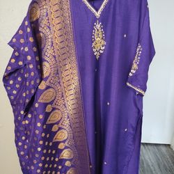 Khaadi Net Embroidered Suit with Indian Banarasi Dupatta