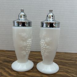 Pair Of Milk Glass Salt N Pepper Shakers 