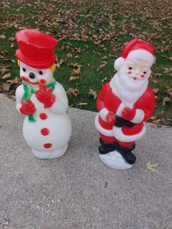 Vintage snowman and Santa Claus blow mold  christmas decorations