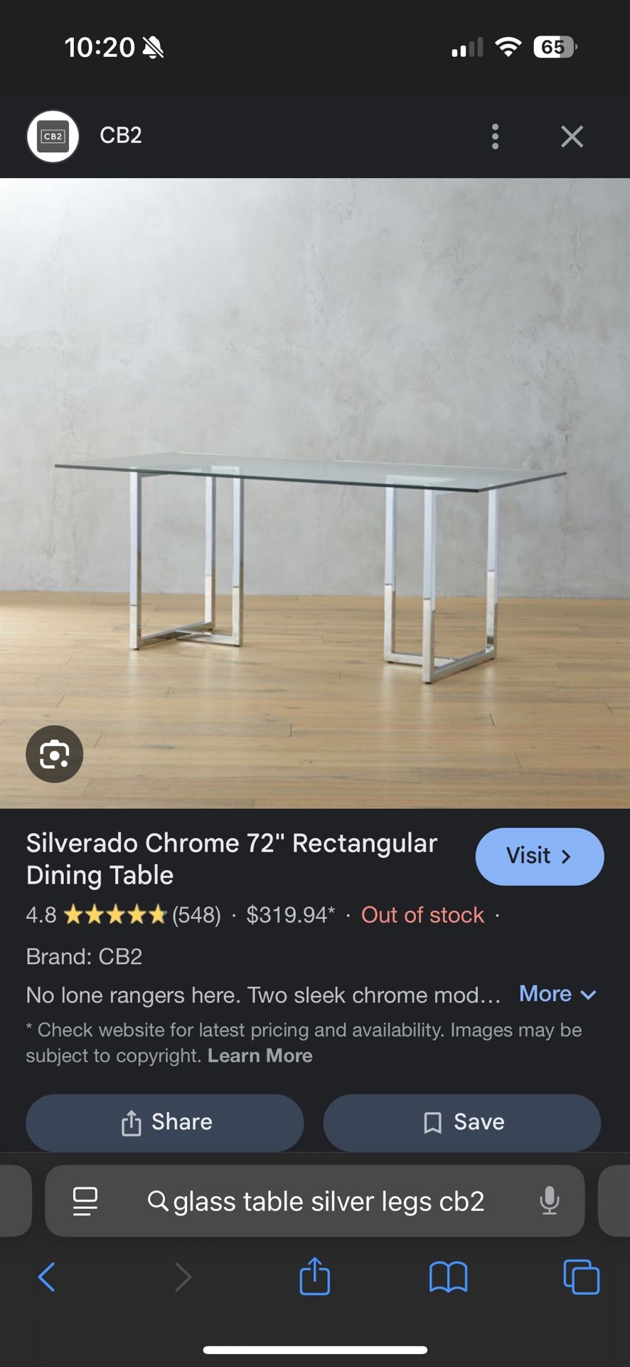 Detachable Glass Dining Table CB2 