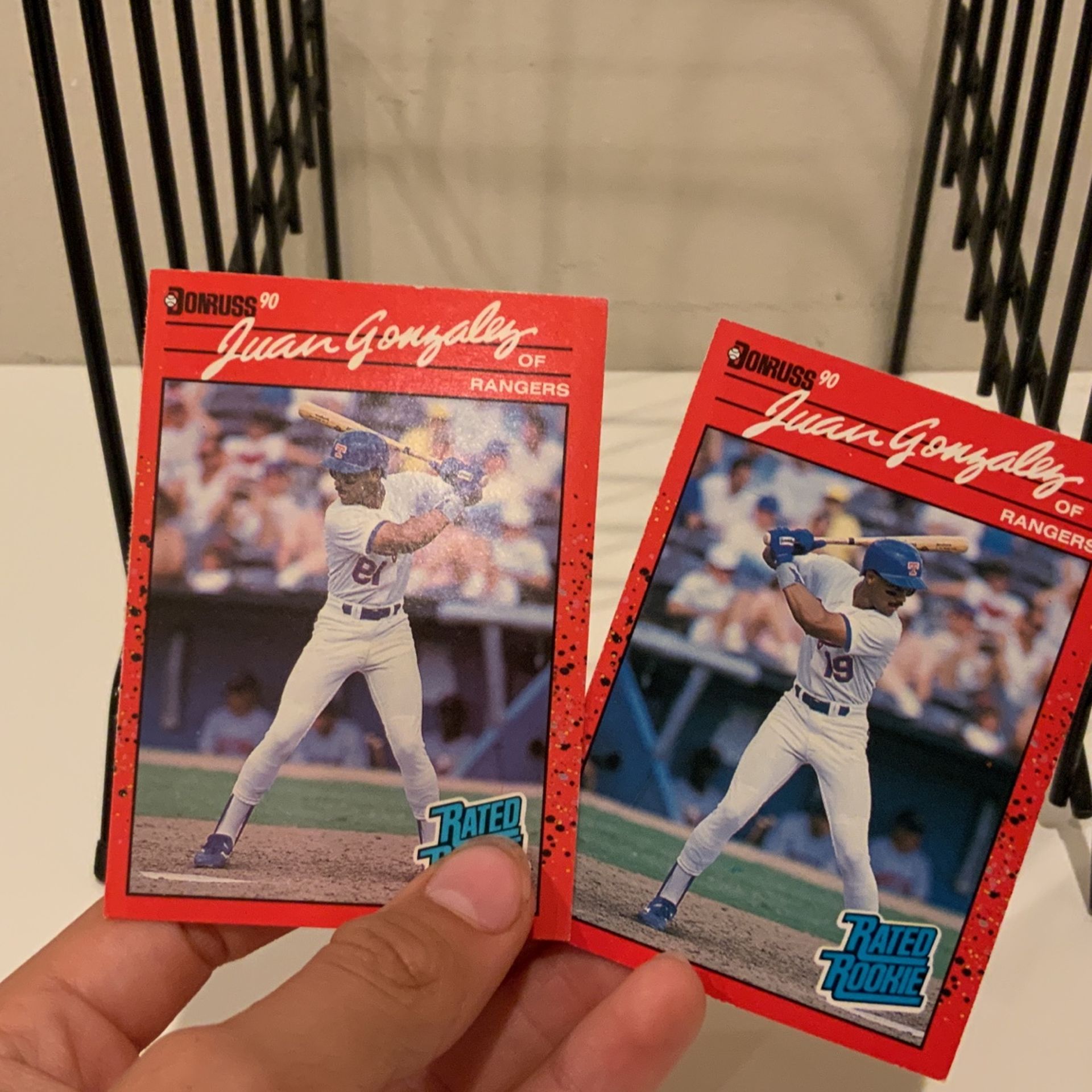 1990 Juan Gonzalez Donruss Rated Rookie Baseball Card + Reverse Negative