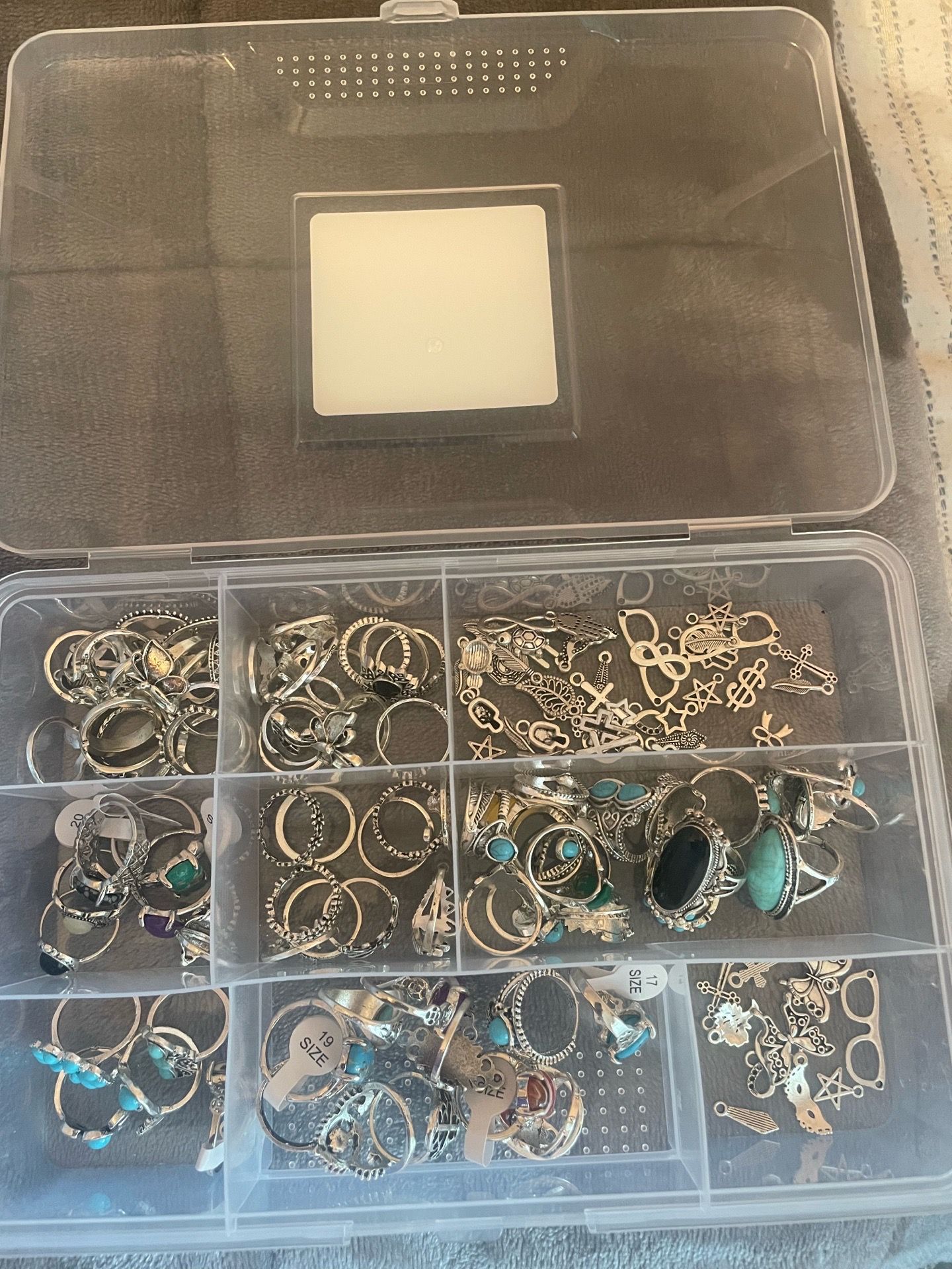 Rings, charms, and ring box